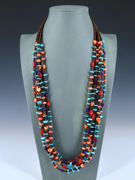 Navajo Five Strand Multi-stone Necklace - PuebloDirect.com