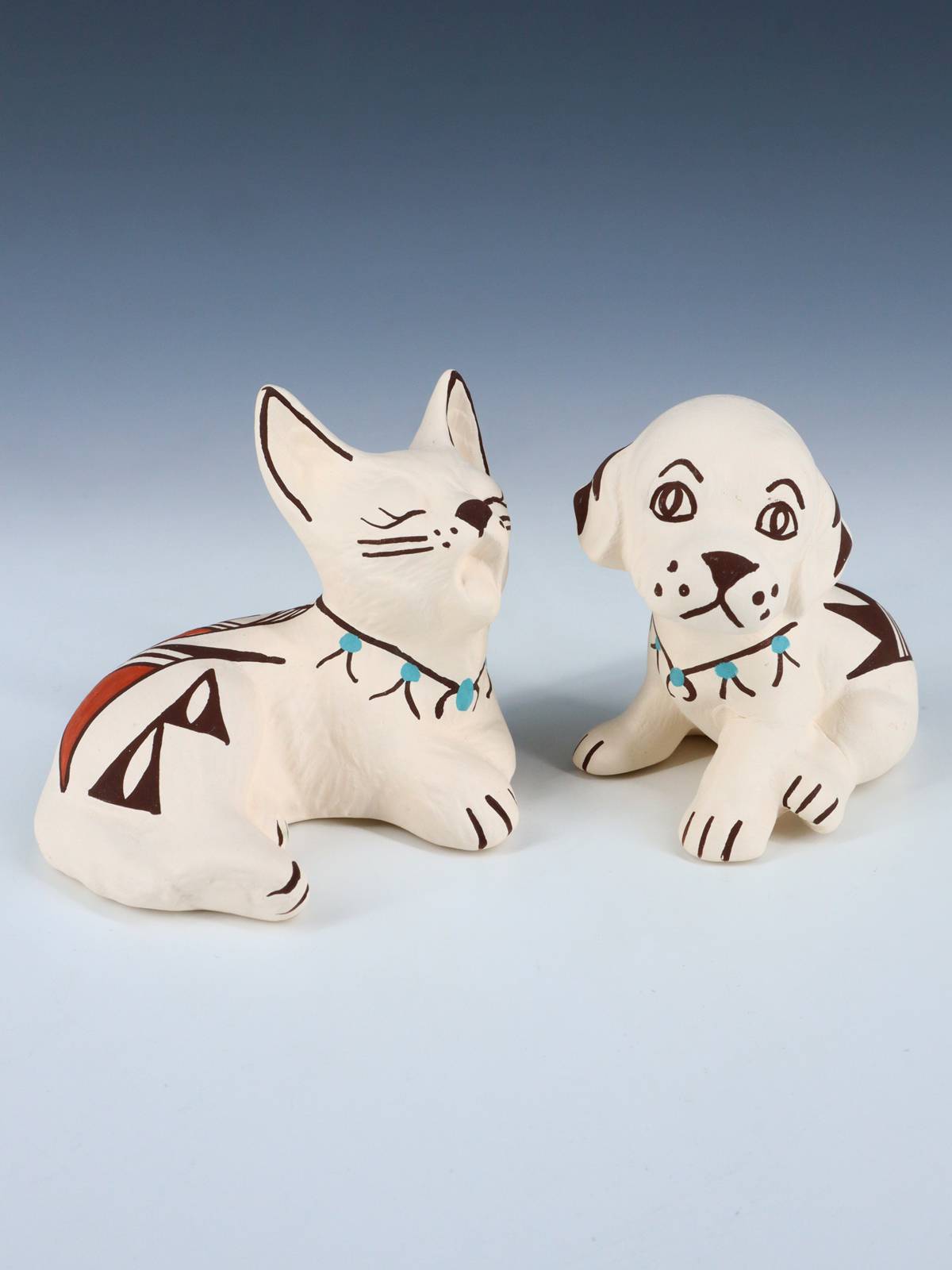 Acoma Pueblo Pottery Kitty and Puppy Pair Figurines - PuebloDirect.com