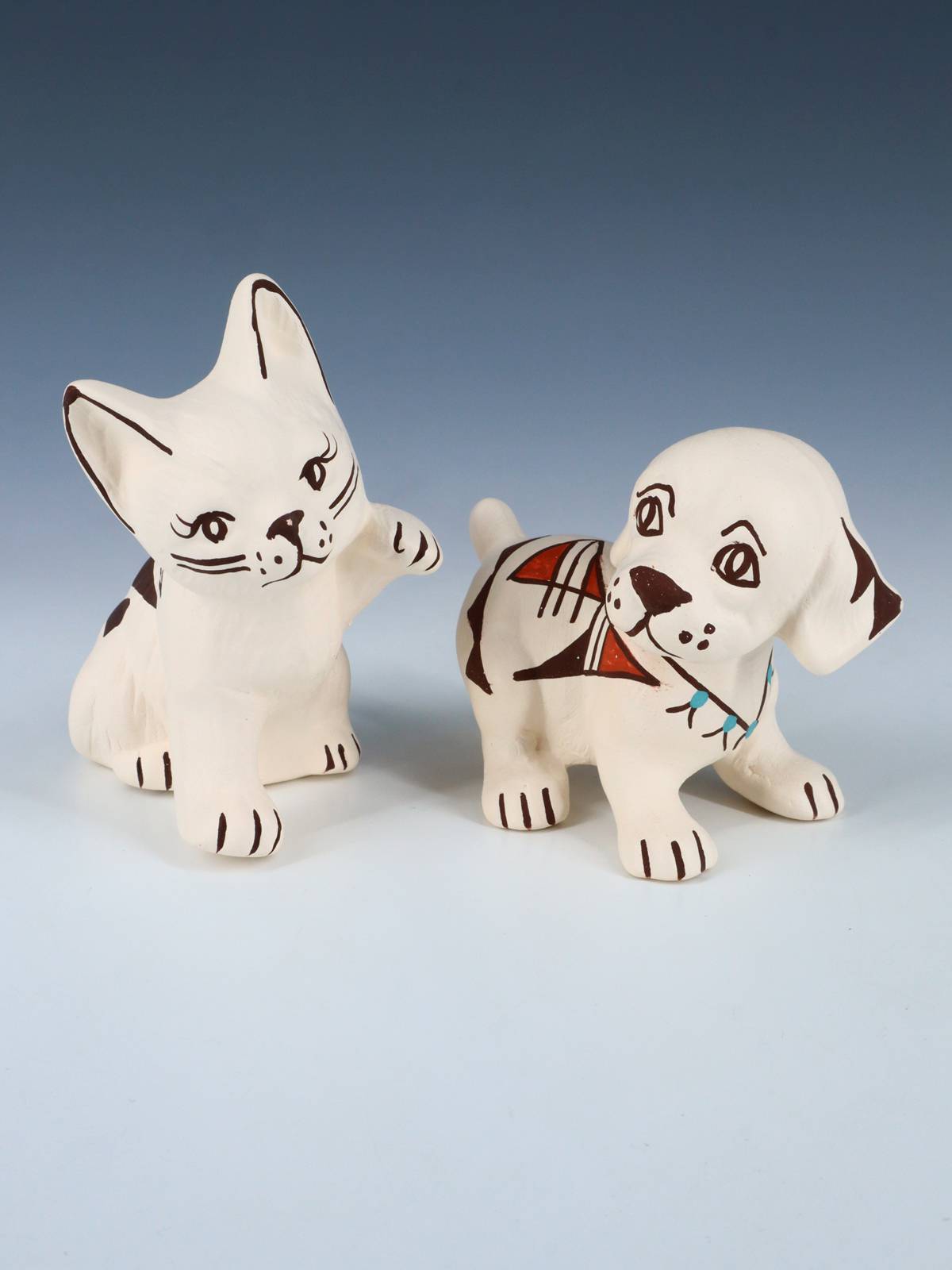 Acoma Pueblo Pottery Kitty and Puppy Pair Figurines - PuebloDirect.com