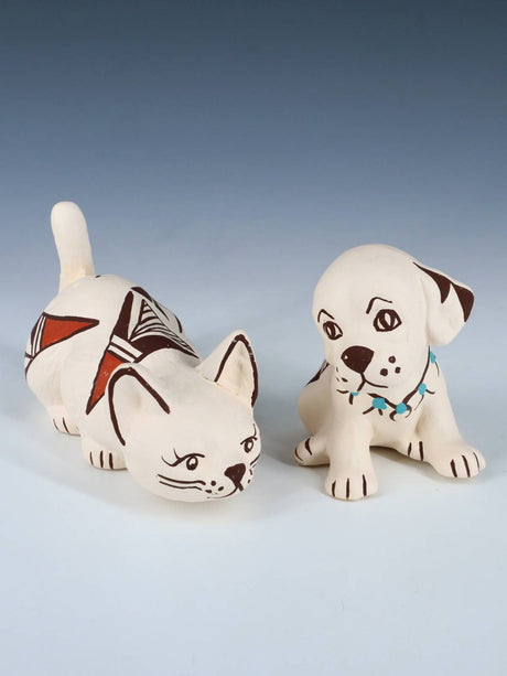 Acoma Pueblo Pottery Kitty and Puppy Pair Figurines - PuebloDirect.com
