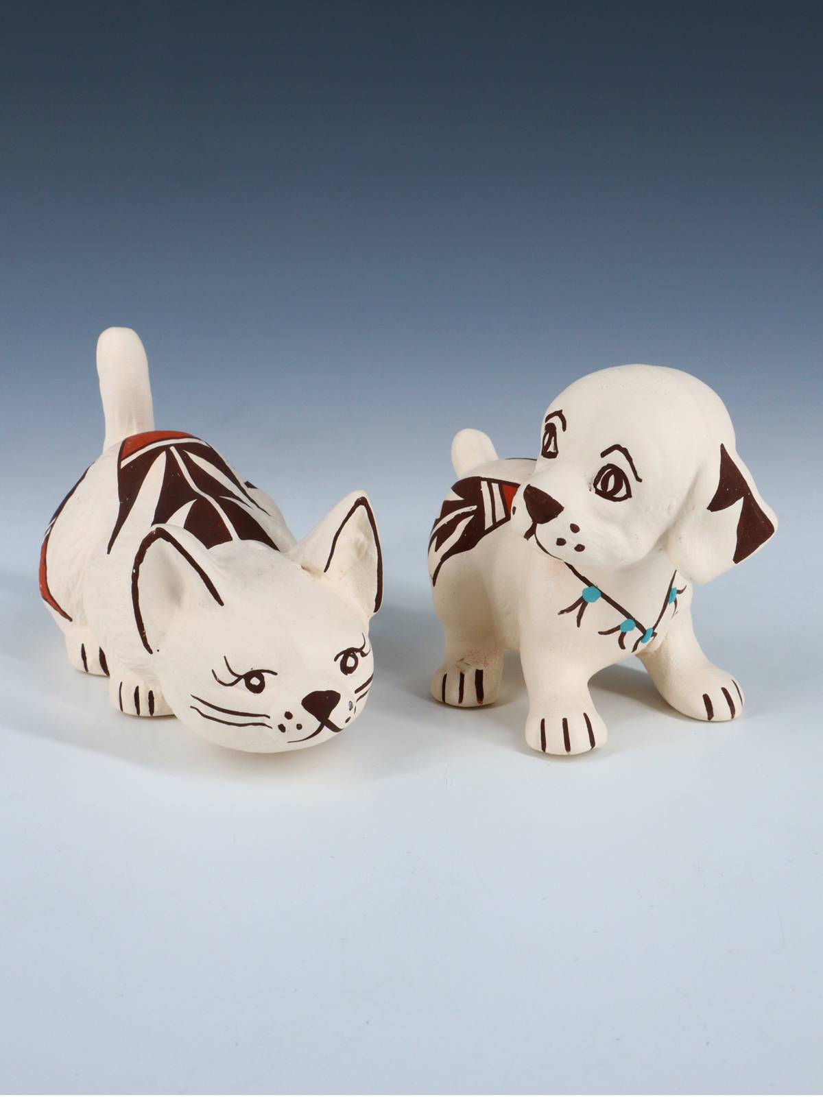 Acoma Pueblo Pottery Kitty and Puppy Pair Figurines - PuebloDirect.com
