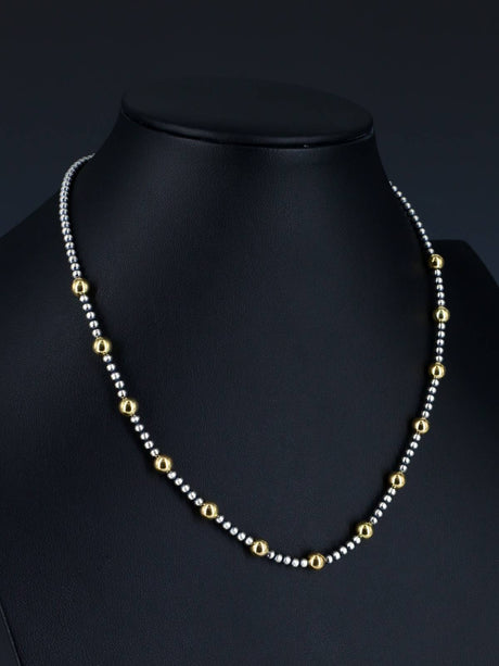 18" 18K Gold and Sterling Silver Beaded Necklace - PuebloDirect.com