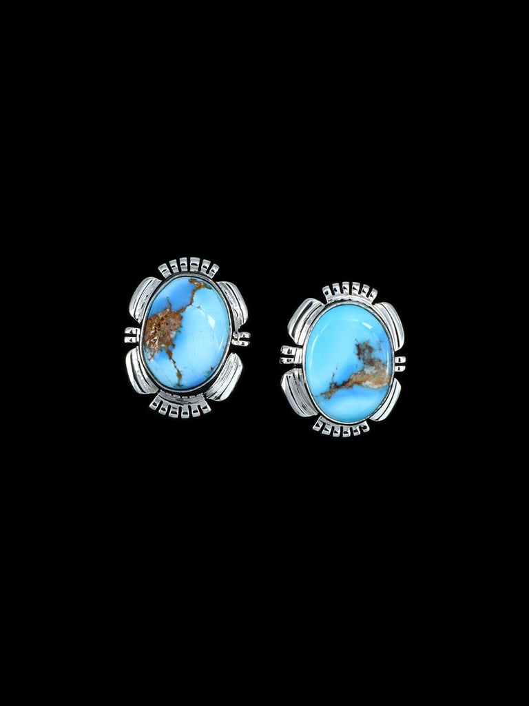 Navajo Golden Hill Turquoise Sterling Silver Post Earrings - PuebloDirect.com