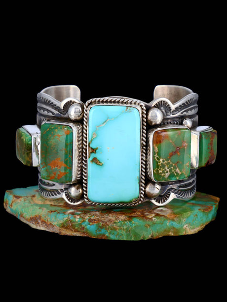 Navajo Jewelry Sterling Silver Natural Royston Cuff Bracelet - PuebloDirect.com