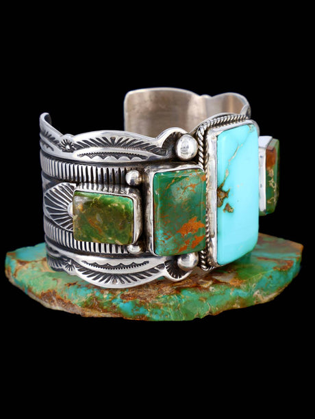 Navajo Jewelry Sterling Silver Natural Royston Cuff Bracelet - PuebloDirect.com