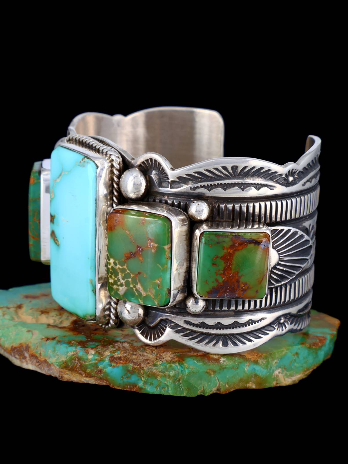 Navajo Jewelry Sterling Silver Natural Royston Cuff Bracelet - PuebloDirect.com