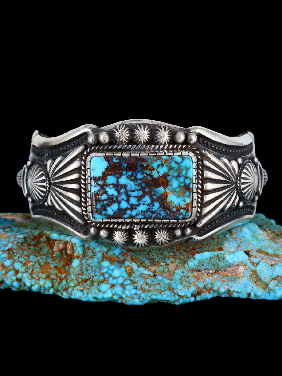 Native American Jewelry Natural Pilot Mountain Turquoise Cuff Bracelet - PuebloDirect.com