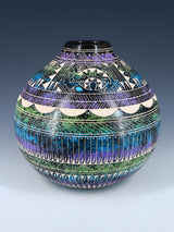Navajo Etched Bear Painted Horsehair Pottery - PuebloDirect.com