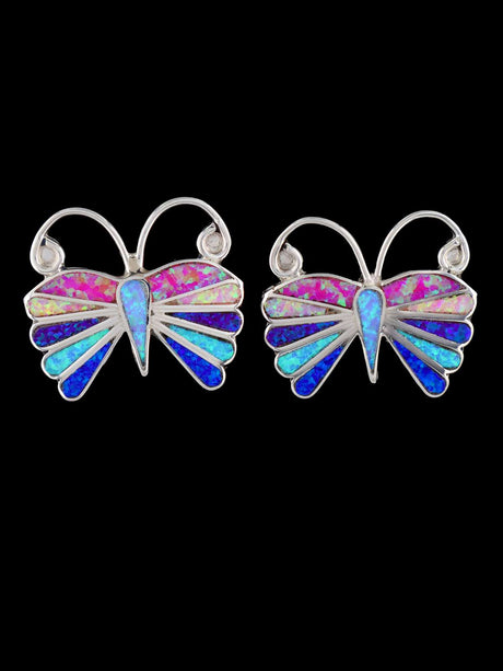 Zuni Inlay Opalite Butterfly Post Earrings - PuebloDirect.com