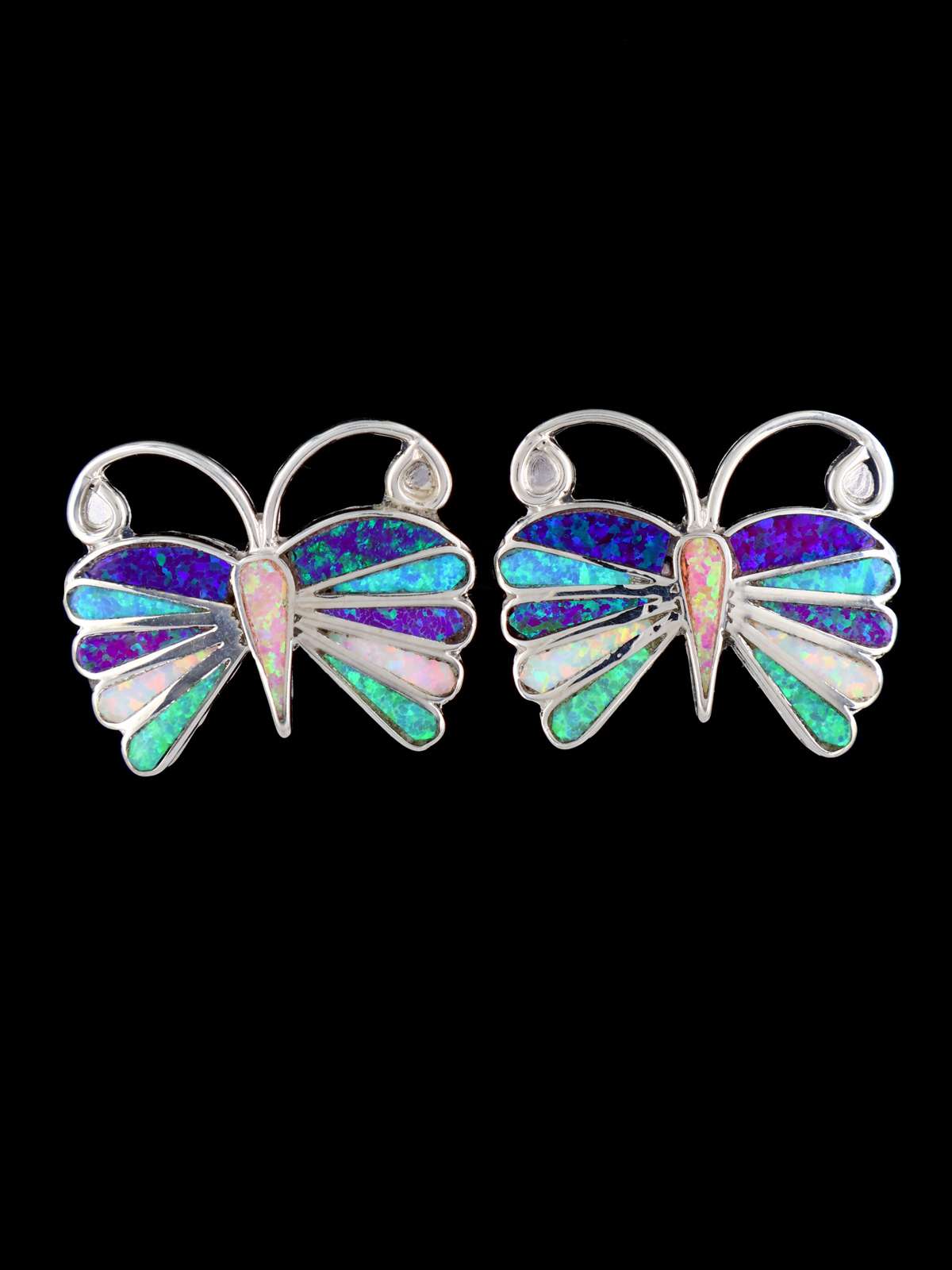 Zuni Inlay Opalite Butterfly Post Earrings