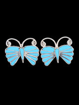 Pendientes con poste de mariposa y opalita con incrustaciones Zuni