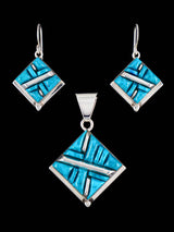 Shattuckite Navajo Cobblestone Inlay Sterling Silver Pendant and Earrings Set - PuebloDirect.com