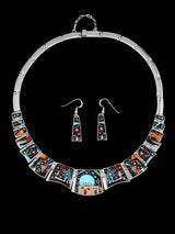 Juego de collar de eslabones de plata de ley con incrustaciones de cielo nocturno navajo