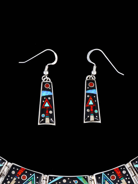 Juego de collar de eslabones de plata de ley con incrustaciones de cielo nocturno navajo