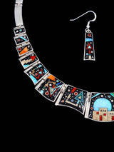 Juego de collar de eslabones de plata de ley con incrustaciones de cielo nocturno navajo