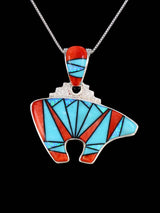 Navajo Turquoise and Spiny Oyster Inlay Reversible Bear Pendant