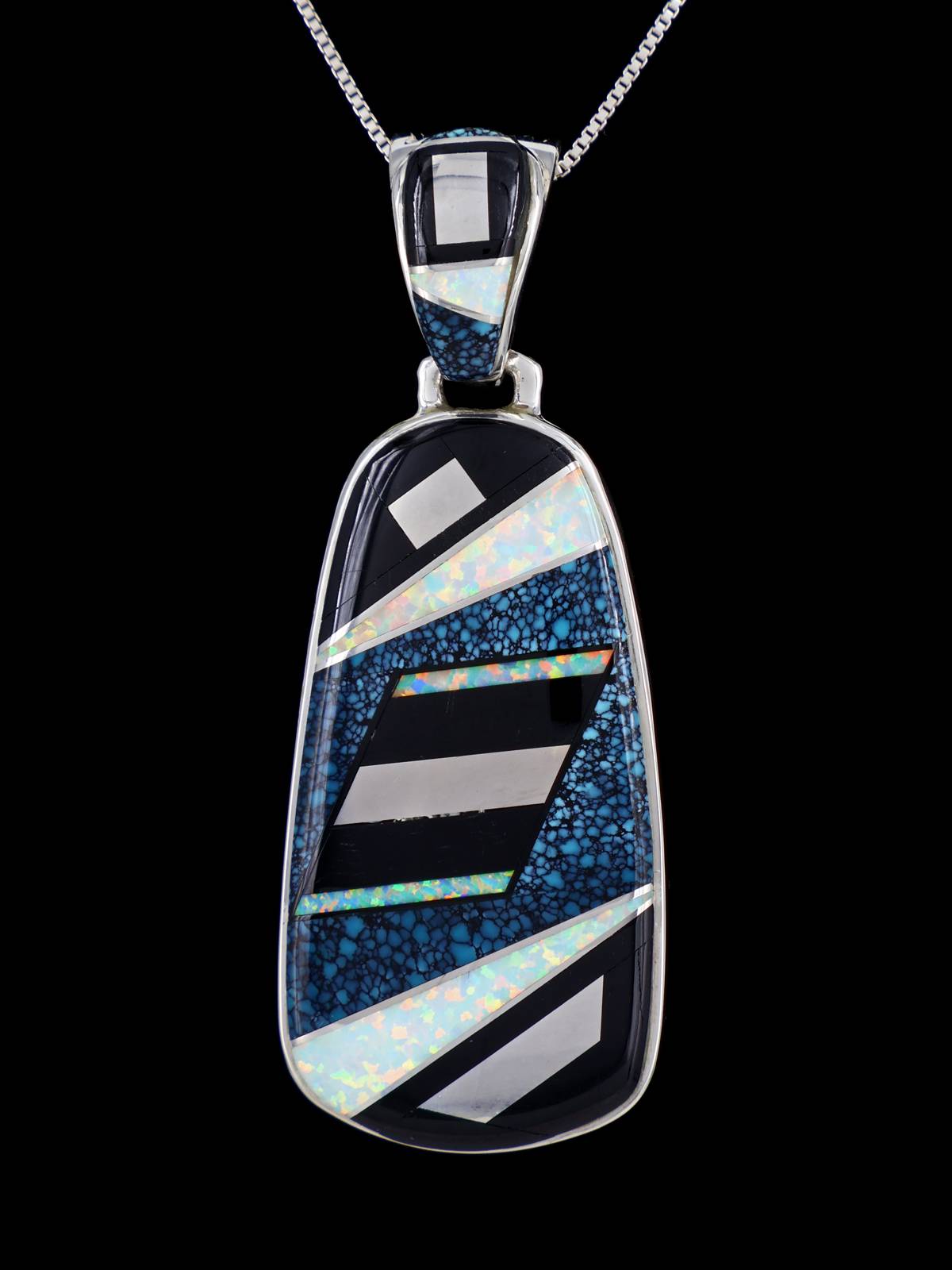 Navajo Turquoise and Opalite Inlay Reversible Pendant