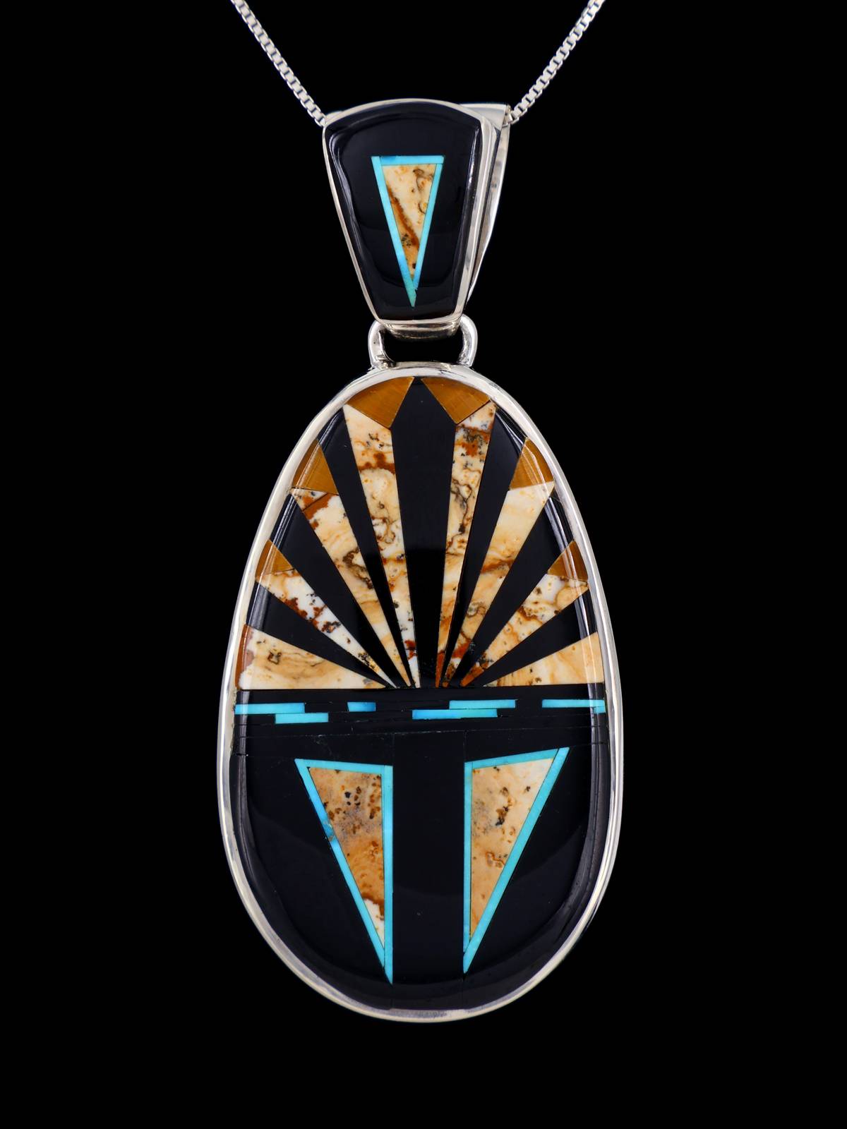 Large Navajo Black Jade and Jasper Inlay Reversible Pendant