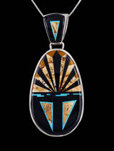 Large Navajo Black Jade and Jasper Inlay Reversible Pendant