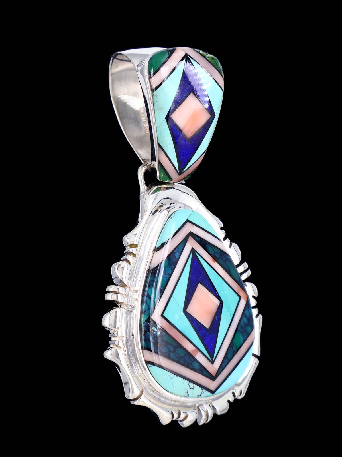 Native American Sterling Silver Mosaic Inlay Pendant