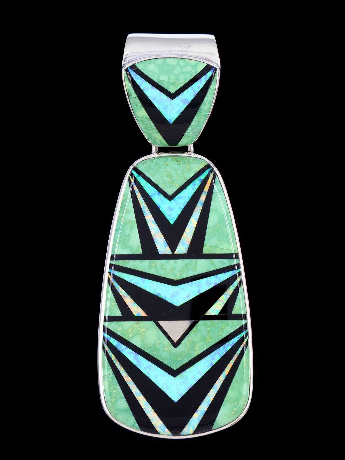 Large Navajo Turquoise and Opal Inlay Reversible Pendant