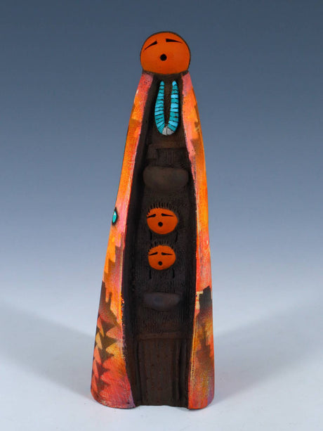 Native American Clay Mother Two Baby Pottery Figural Doll - PuebloDirect.com