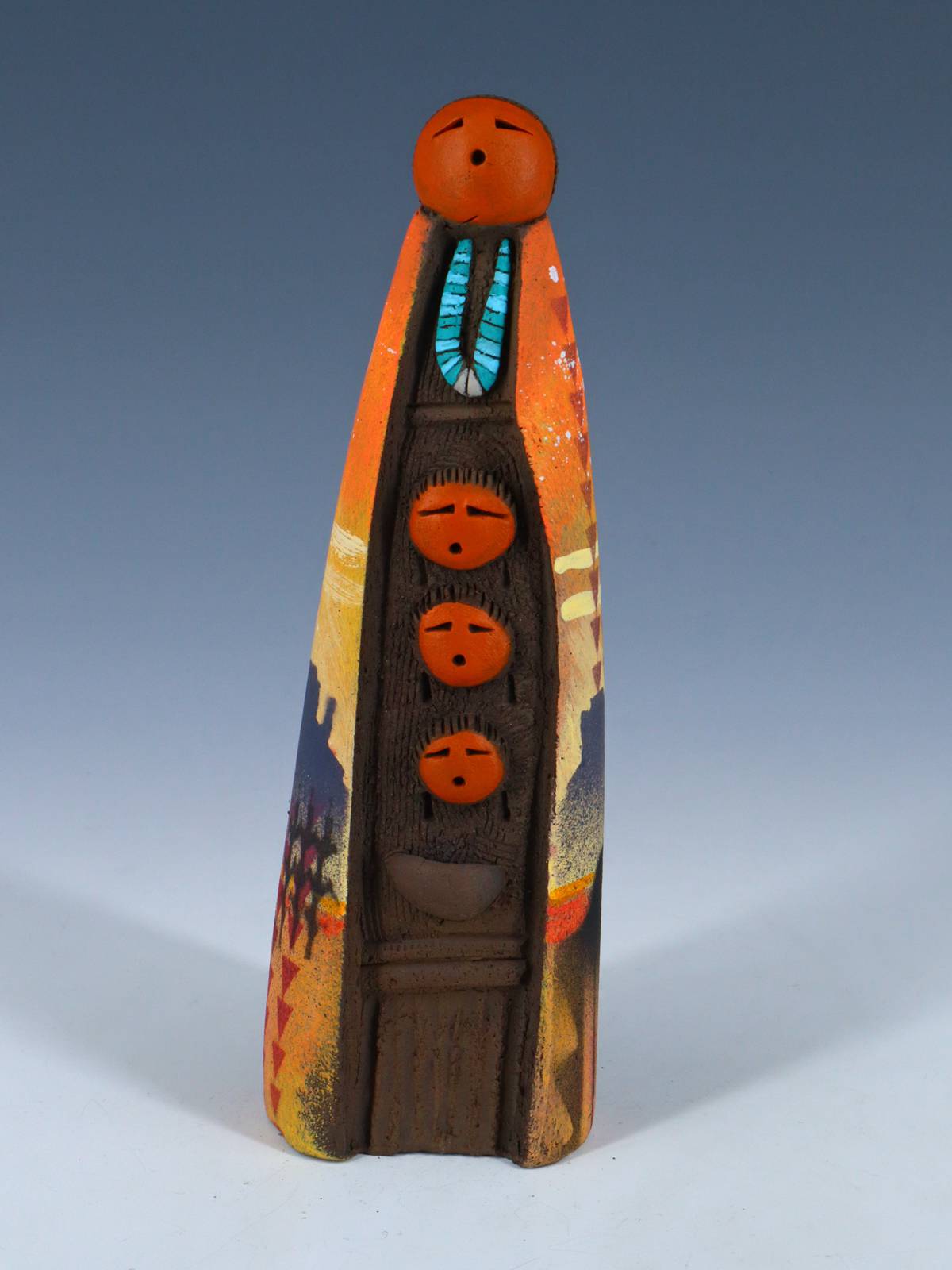 Native American Clay Mother Three Baby Pottery Figural Doll - PuebloDirect.com