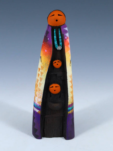 Native American Clay Mother Two Baby Pottery Figural Doll - PuebloDirect.com