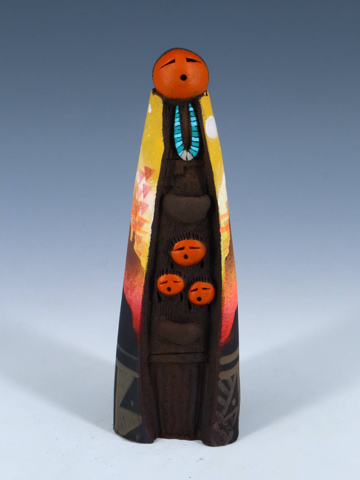 Native American Clay Mother Three Baby Pottery Figural Doll - PuebloDirect.com