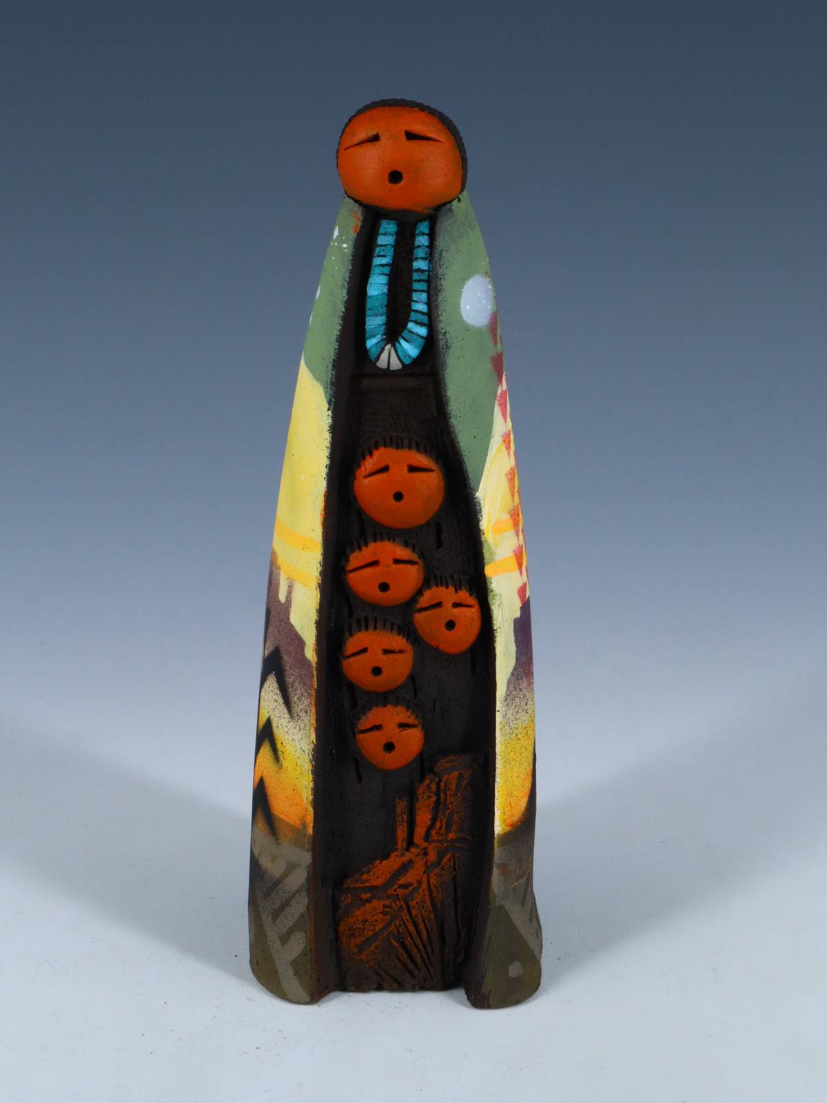 Native American Clay Mother Five Baby Pottery Figural Doll - PuebloDirect.com