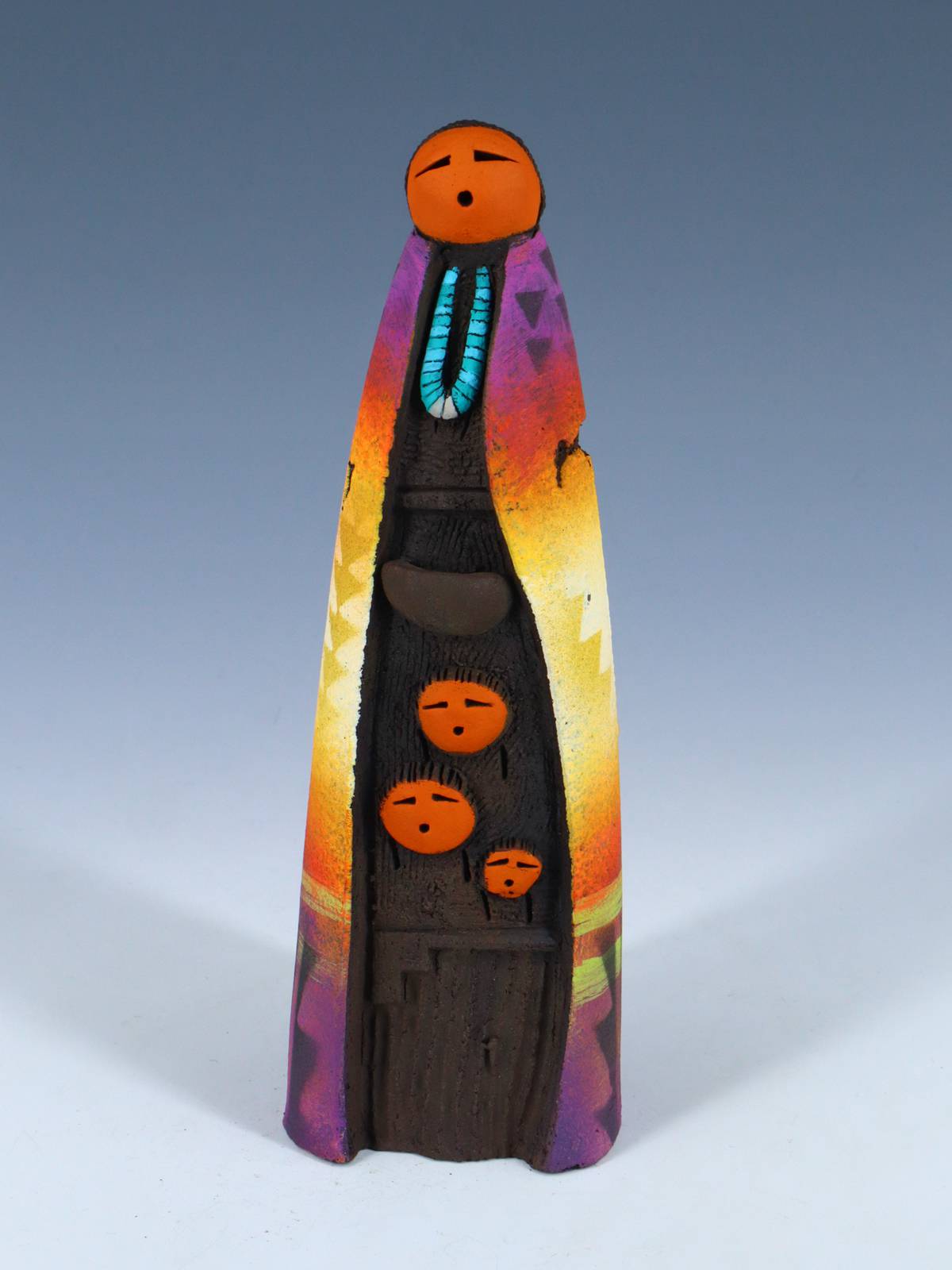 Native American Clay Mother Three Baby Pottery Figural Doll - PuebloDirect.com