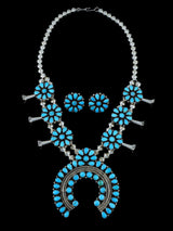 Native American Sleeping Beauty Turquoise Squash Blossom Necklace - PuebloDirect.com