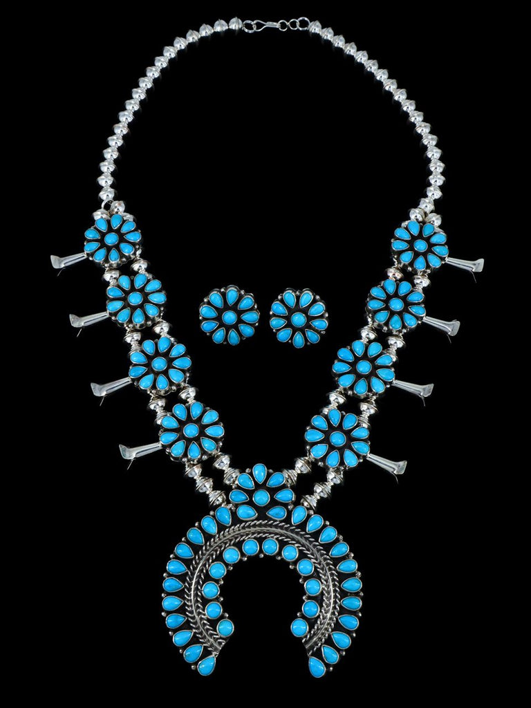 Native American Sleeping Beauty Turquoise Squash Blossom Necklace - PuebloDirect.com