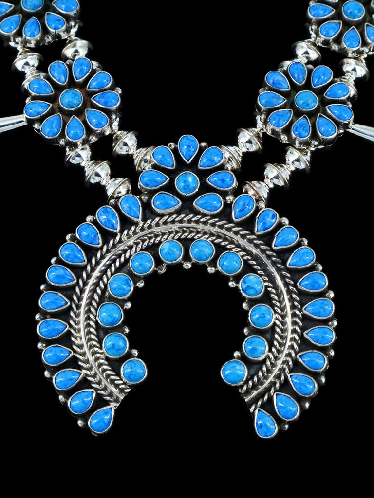 Native American Denim Lapis Squash Blossom Necklace and Earrings Set - PuebloDirect.com