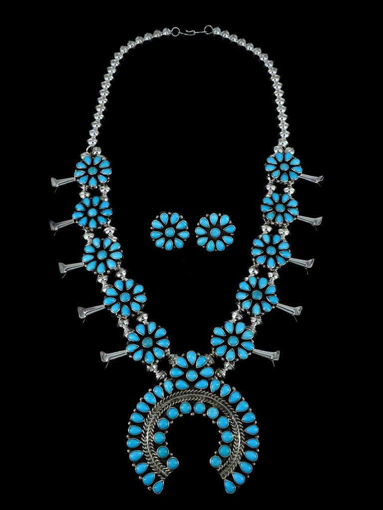 Native American Turquoise Squash Blossom Necklace Set - PuebloDirect.com