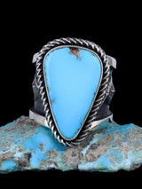Navajo Tufa Cast Sterling Silver Sleeping Beauty Turquoise Ring Size 10.5