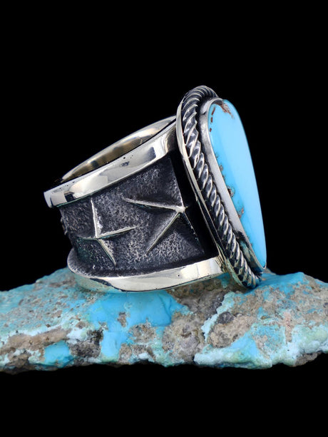 Navajo Tufa Cast Sterling Silver Sleeping Beauty Turquoise Ring Size 10.5