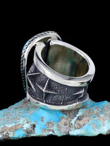 Navajo Tufa Cast Sterling Silver Sleeping Beauty Turquoise Ring Size 10.5