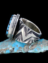Navajo Tufa Cast Sterling Silver Cloud Mountain Turquoise Ring Size 12