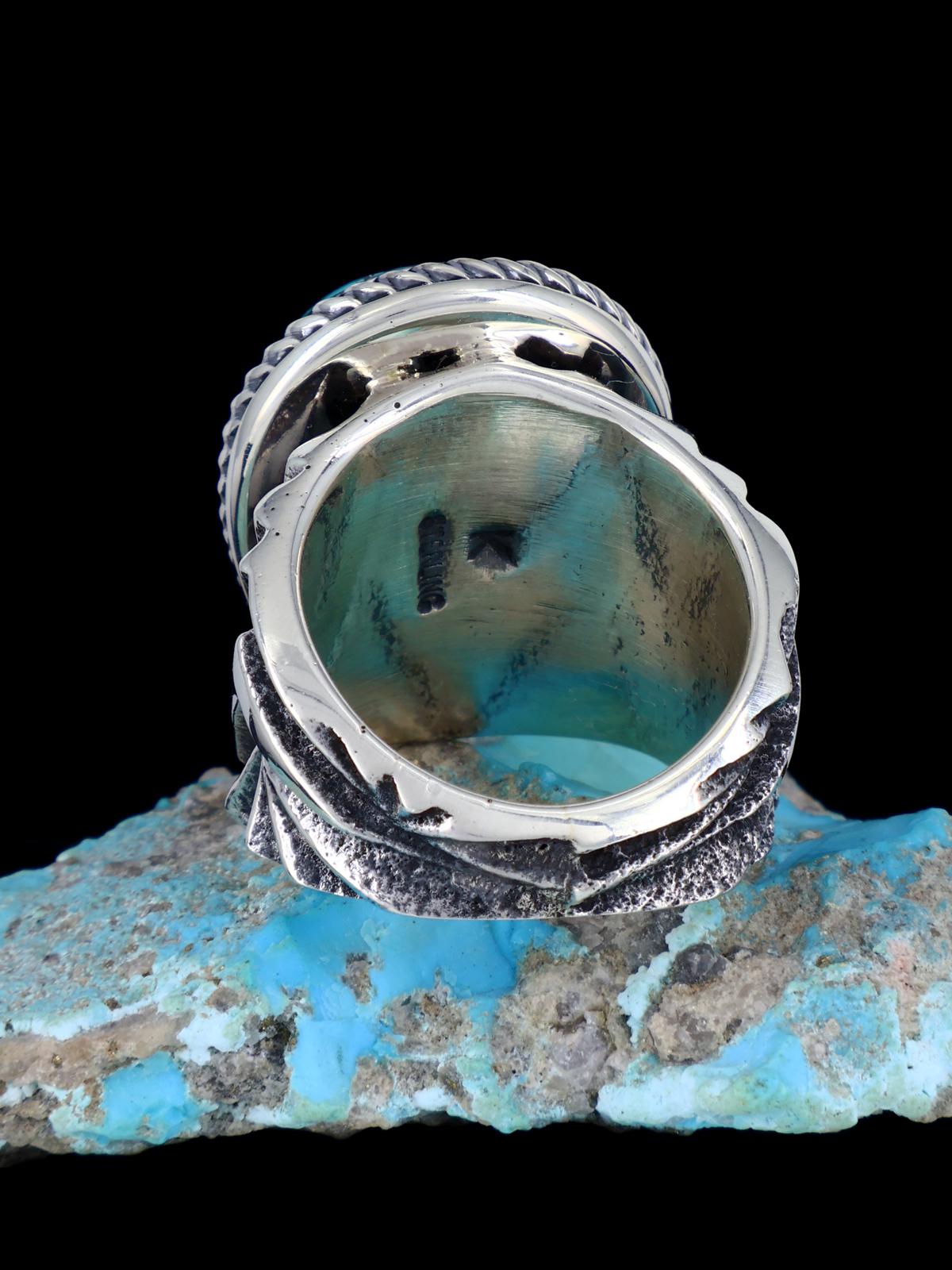 Navajo Tufa Cast Sterling Silver Labashan Turquoise Ring Size 10