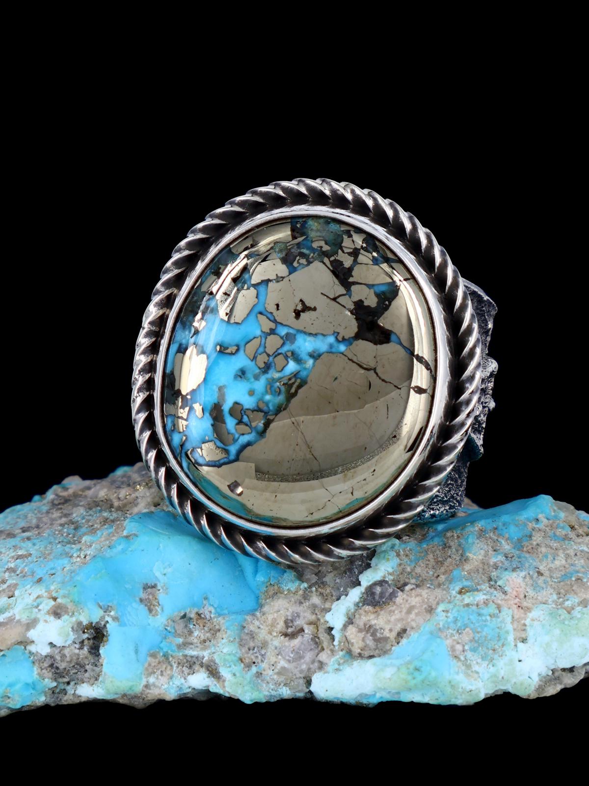 Navajo Tufa Cast Sterling Silver P Blue Turquoise Ring Size 8.5