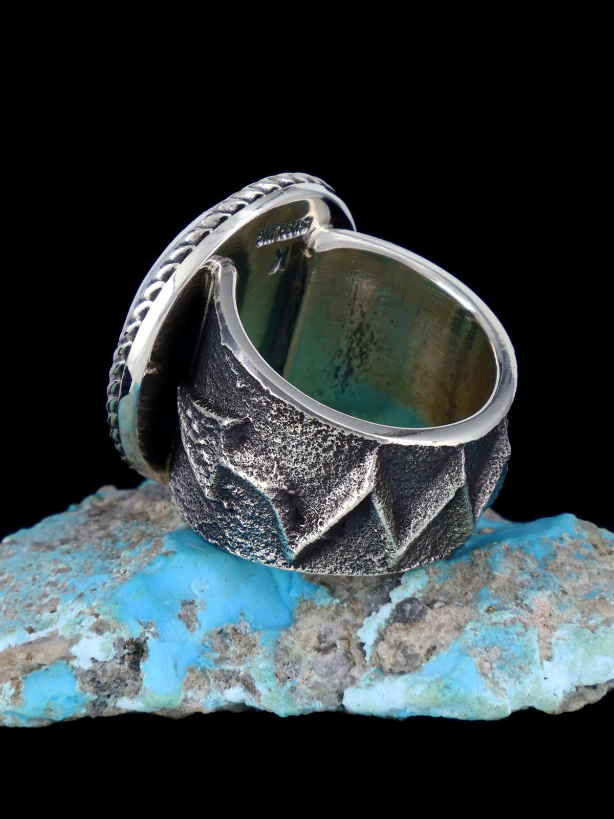 Navajo Tufa Cast Sterling Silver P Blue Turquoise Ring Size 8.5