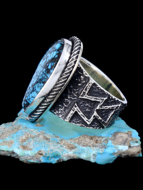 Navajo Tufa Cast Sterling Silver Cloud Mountain Turquoise Ring Size 10.5