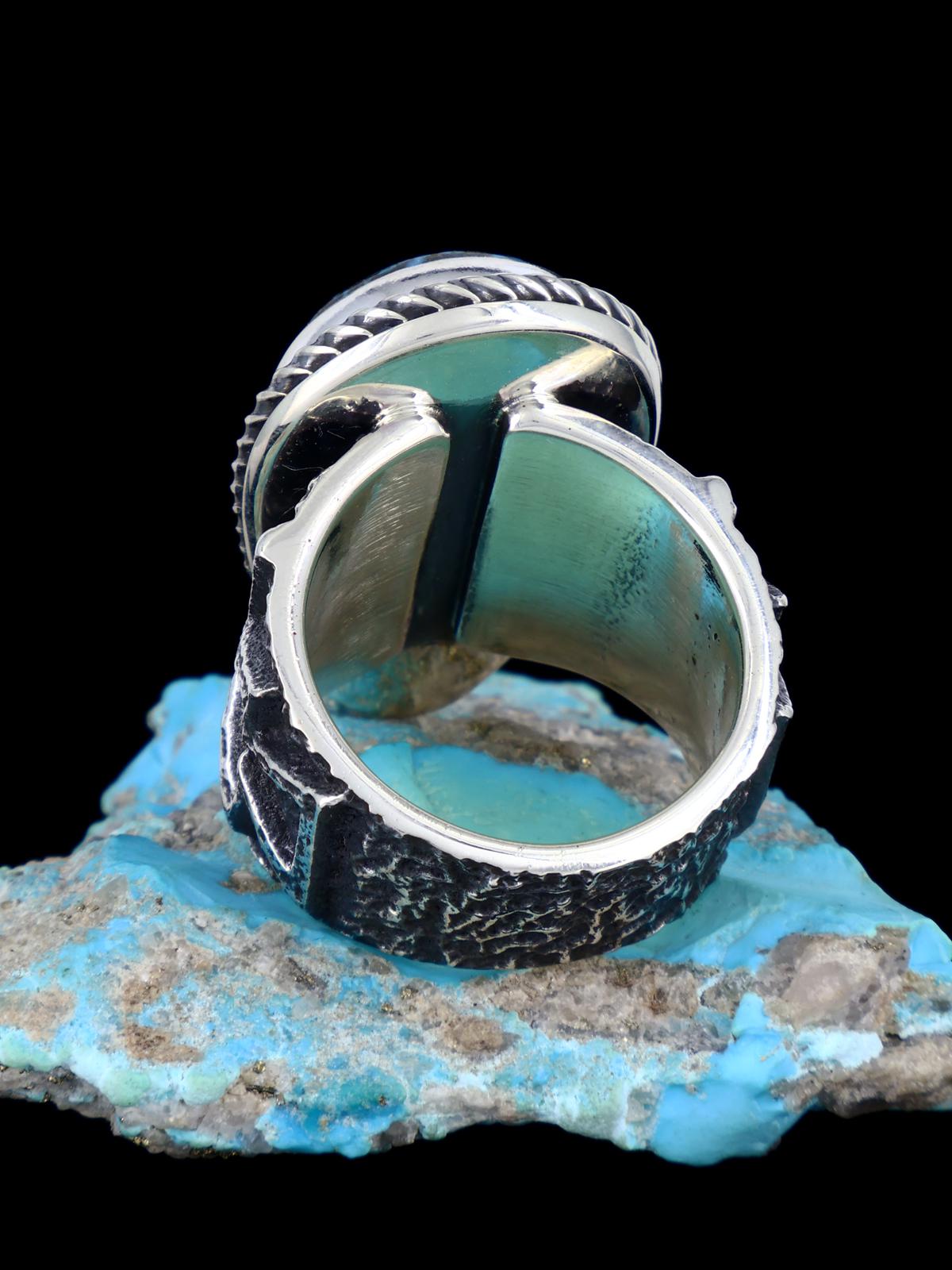Navajo Tufa Cast Sterling Silver Cloud Mountain Turquoise Ring Size 10.5