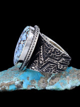Navajo Tufa Cast Sterling Silver Golden Hill Turquoise Ring Size 12
