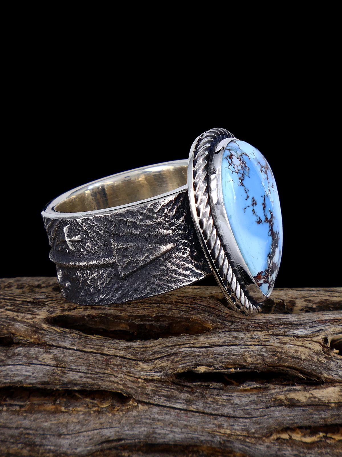 Navajo Tufa Cast Sterling Silver Golden Hill Turquoise Ring Size 11.5