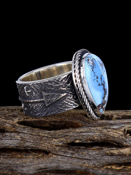 Navajo Tufa Cast Sterling Silver Golden Hill Turquoise Ring Size 11.5