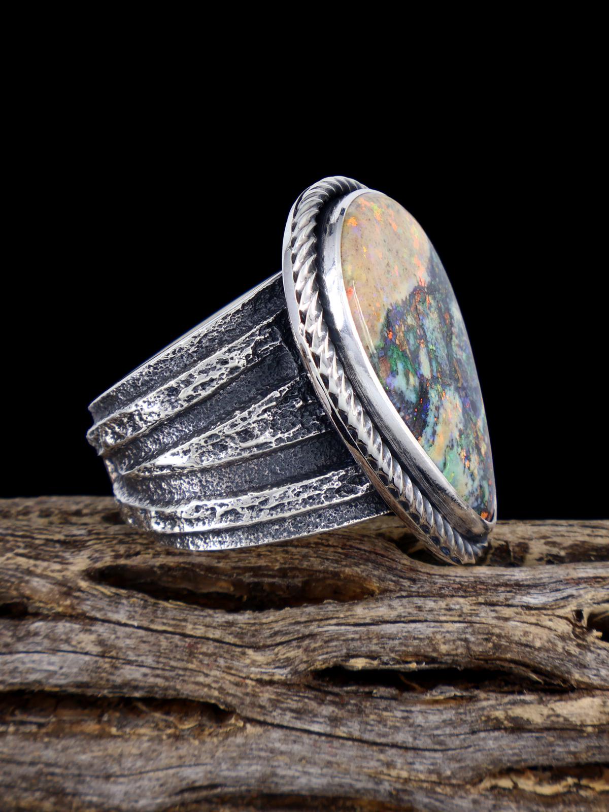 Navajo Tufa Cast Sterling Silver Andamooka Opal Ring Size 11