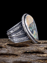 Navajo Tufa Cast Sterling Silver Andamooka Opal Ring Size 11