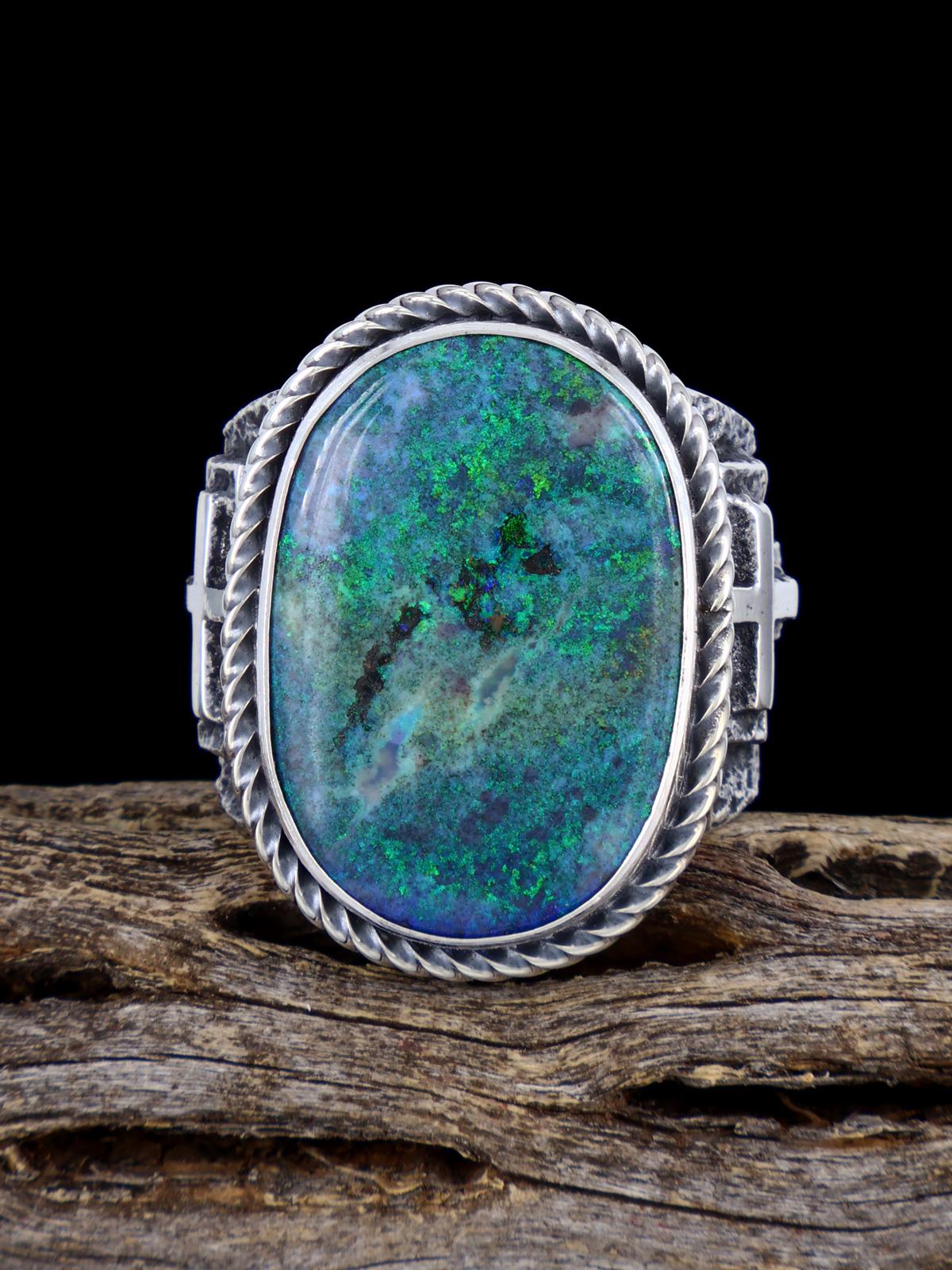 Navajo Tufa Cast Sterling Silver Andamooka Opal Ring Size 10.5